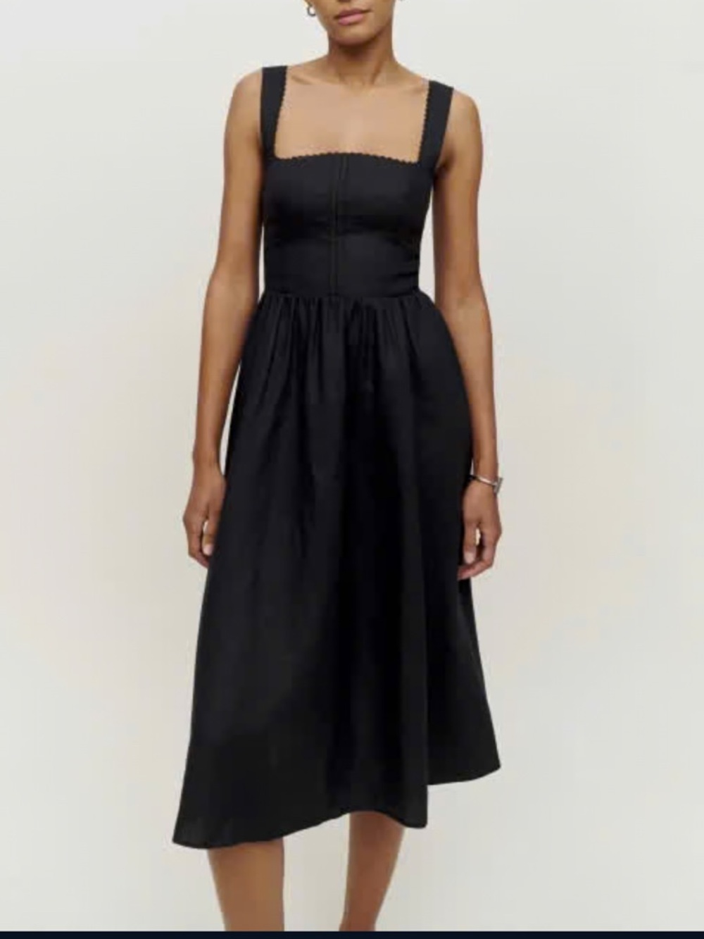 Reformation tagliatelle linen Black Square-Neck Midi Dress